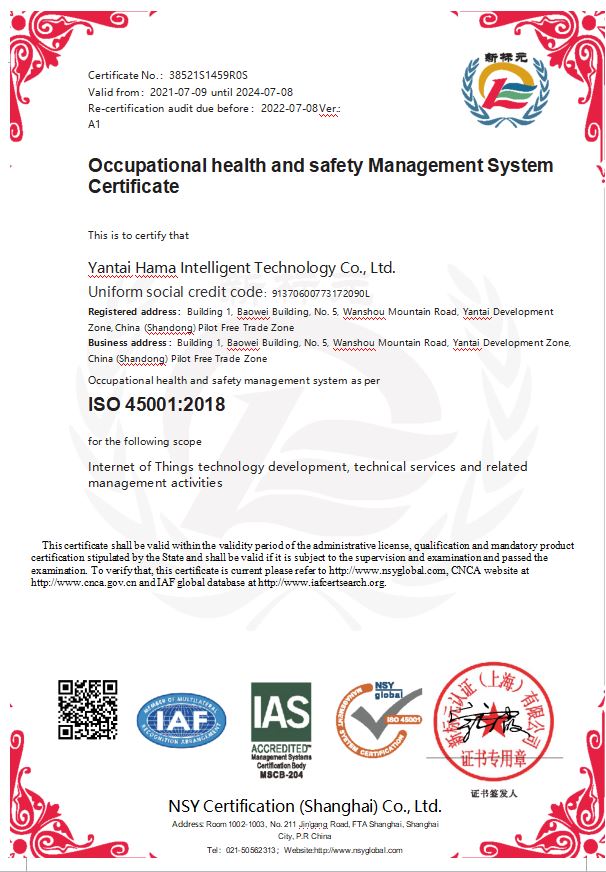 Occupational health and safety Management System Certificate